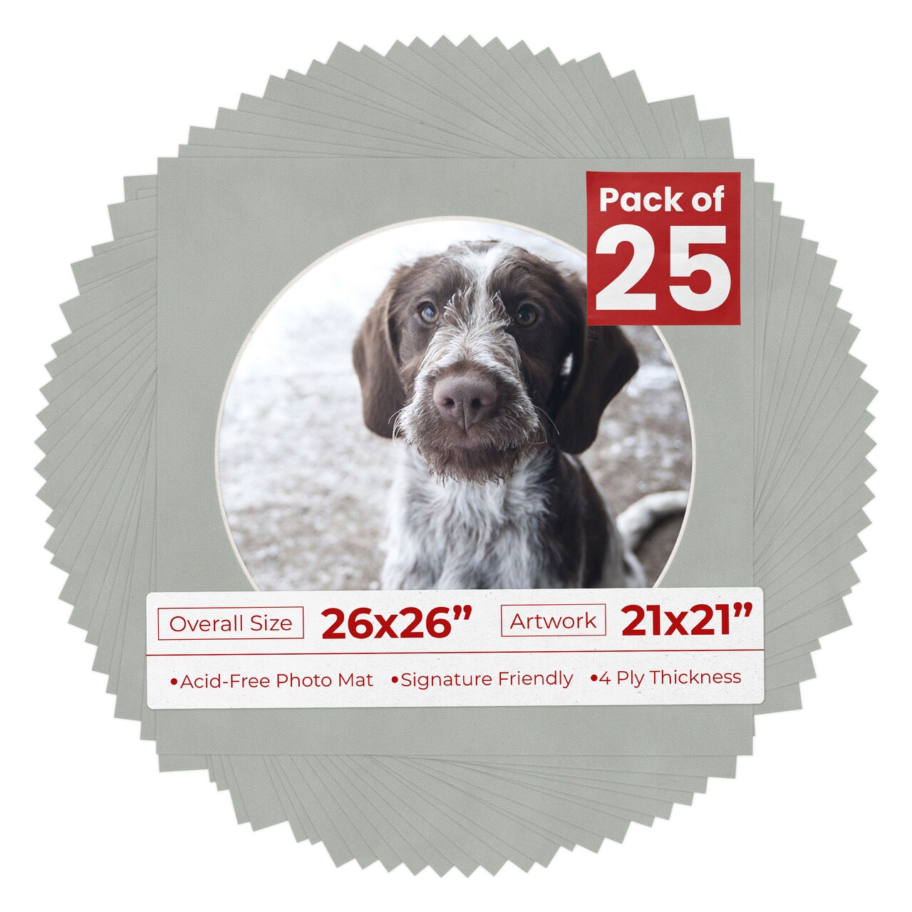 Light Grey Suede Mat Board for 26x26 Frames - Circle Opening for 21x21 Photos